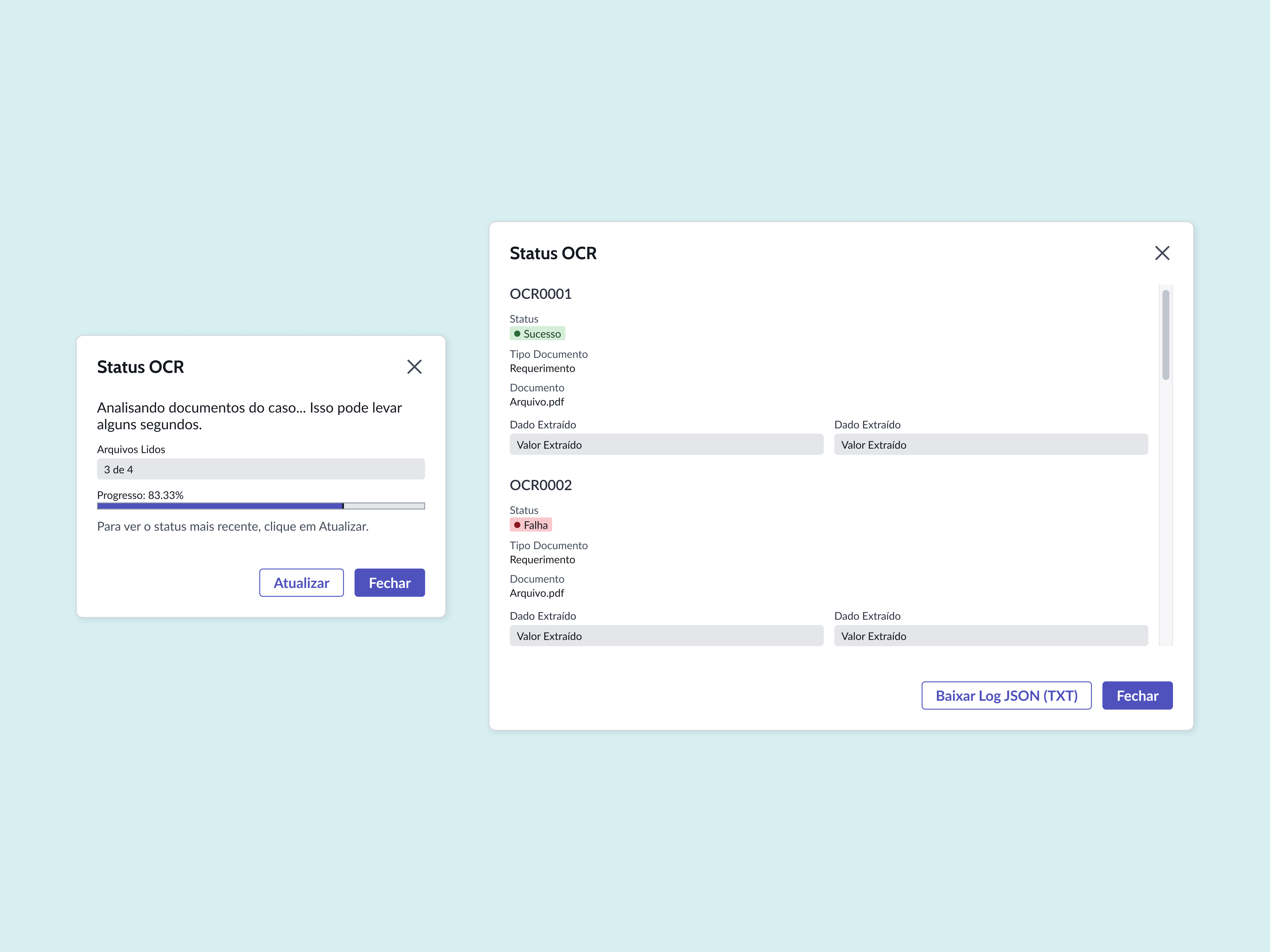 Modal de status de leitura Workspace